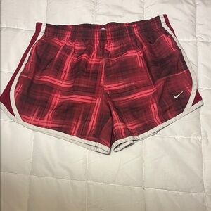 Nike Red Athletic Shorts with Plaid Design